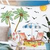 Cadeira de Praia Desenho Animado Coqueiro Sol Gaivota Adesivos de Parede Decorativos Sala de Estar Entrada Quarto Pintura Autoadesiva
