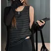 Camisola ligera simple a rayas blancas y negras de verano para mujer, top sin mangas casual de alta gama, holgado y adelgazante