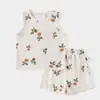 Roupas de Bebê Verão Estilo Fino Conjunto Dividido de Bebê Conjunto de Duas Peças com Regata e Shorts de Algodão de Bambu Classe A Roupas Infantis de Verão