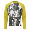 Camiseta raglan de manga comprida com retrato de rock americano old money para homens, cor bloco amarelo mostarda vintage desgastado, modelo básico soltinho