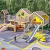 Gazebo Externo Infantil Escorregador Passarela Aérea Jardim de Infância Pista de Obstáculos de Madeira Escorregador de Aço Inoxidável Equipamento de Playground