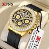 Anillo de Diamante de Moda Más Vendido Ofns Reloj para Hombre con Patrón de Tigre y Correa de Goma, Reloj Impermeable para Hombre, Pequeño Reloj de Cuarzo de Negocios con Correa de Acero de Tres Manecillas