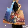 Sacola de Compras Dobrável com Grande Capacidade, Série Pintura a Óleo, Nova Estampa Digital de Desenho Animado, Sacola de Compras Portátil Ecológica