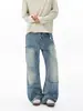 Muxi Roupas Estilo Rua Americano Jeans de Botão Lenhador para Homens, Vibe de Outono Calças de Trabalho Flare Wide-Leg Vintage