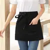 Delantal Corto de Media Falda para Personal de Servicio, Uniforme de Media Falda para Mujer para Cafeterías y Restaurantes Occidentales, Delantal Negro de Algodón con Abertura