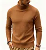 Otoño Invierno Nuevo Suéter de Punto para Hombre de Cuello Alto Color Sólido Raya Vertical Corte Ajustado Suéter de Punto Camisa Base Casual para Jóvenes
