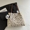 Bolso de Mano Estampado Leopardo Coreano Otoño e Invierno Retro Tejido de Punto Bolso de Moda de Gran Capacidad Bolso Tote Femenino Lindo Estudiante