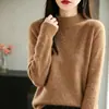 Suéter de lana grueso de alta gama estilo francés con cuello semi alto, tejido para otoño e invierno, corte holgado, adelgazante, versátil y cálido para mujer