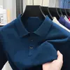 Ropa de punto de lana con cuello solapa de color liso para hombres de mediana edad y ancianos, camiseta polo de manga corta de verano para hombre, camiseta holgada de manga corta