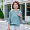 Malhas de Manga Longa para Outono e Inverno para Mulheres de Meia-Idade e Idosas, Tops Estilosos, Camisetas Básicas de Gola Redonda, Camisetas, Largas e Emagrecedoras