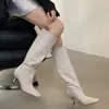 ¡Énfasis en la textura! Eleva tu aura con botas de tacón alto de punta cuadrada con estampado de piedra, de caña alta, ajustadas y de cuero para mujer.