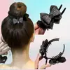 Novo grampo de cabelo com laço de strass e cabeça de bola, acessório de alta qualidade para coque de cabelo feminino, clip de cabelo da moda para redes sociais, adorno de cabeça