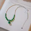 Cobre Chapado en Plata Nuevo Estilo Chino Agata Degradado Plata Triturada Set de Pulsera Cadena para Clavícula para Mujer Moda Elegante Estilo Étnico