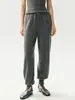 Pantalones cómodos de corte relajado: pantalones de punto de cachemira para mujer con cintura elástica, cordón, diseño estilo linterna y perneras cónicas