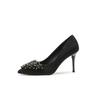 6681C-130 Sapatos Femininos Salto Agulha Camurça Raso Bico Fino Strass Sapatos Gerais Sapatos Profissionais
