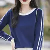 Suéter de punto para mujer 100% algodón puro de alta calidad al por mayor, cuello redondo, bloques de color, suave y cómodo, jersey sin presión, absorbente de sudor y transpirable
