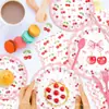 Mm348 Vajilla Cereza Rosa Fiesta Set de 4 Piezas para 8 Personas Plato de Papel Decorativo Cereza Rosa Juego de Vasos de Papel Servilleta
