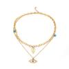 Collar Pulsera Colgante Anillo Marea Transfronteriza Buena Ojo del Diablo Doble Capa Acero Titanio Color Inalterable Set de Aretes