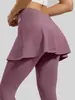 Conjunto de calça e saia de yoga feminina de duas peças para o verão, cintura alta, levanta bumbum, para corrida, alta elasticidade, treino, atlético, conjunto de roupa fitness justo
