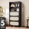 Cómoda Negra Estilo Mediados de Siglo Gabinete de Almacenamiento para Sala de Estar Dormitorio Gabinete de Almacenamiento Estantería Gabinete de Entrada Gabinete Estrecho Alto Multicapa