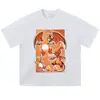 Camiseta Manga Curta Estampada Lavada Textura Retro Desgastada Streetwear Americano Oversized Ombro Caído Gola Redonda Pulôver Manga Curta