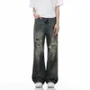 Tendencia de Moda 2026 Jeans Desgastados Sucios Sentido del Diseño Nicho Rasgados Calle Alta Americana Marca de Moda Jeans Sueltos Rectos para Hombre