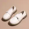 Mocasines de Cuero Suave con Suela Gruesa para Mujer Primavera y Otoño 2024 Moda Británica Zapatos Pequeños de Cuero Slip-on Planos Antideslizantes Zapatos de una Sola Capa para Mujer