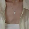Colgante de Cruz de Plata de Ley S925 con Incrustación Completa de Diamantes, Collar Simple en Forma de O para Mujer, Moderno y Genial, Cadena para Clavícula Estilo Ins de Lujo Ligero