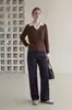 Chegada Nova de Outono Estilo Old Money Emagrecedor Cor Color Block Gola Suéter de Tricô Trançado Falso Duas Peças Feminino