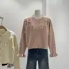 Estilo Novo Primavera e Outono 2025 Gola Redonda Laço Doce Suéter de Tricô Mangas Sino Seda Brilhante Moda Mais Fácil de Combinar Jaqueta Suéter Feminina