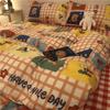Juego de Cuatro Piezas de Ropa de Cama de Oso de Dibujos Animados Simple Escandinavo Funda de Edredón de Algodón Lavado Azul Juego de Tres Piezas de Sábanas para Cama de Dormitorio Estudiantil