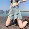 Shorts Jeans Rasgados Femininos, Verão Fino Cintura Alta Solto Retrô Desfiado Rasgado Hot Girl Pernas Largas