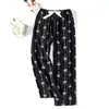 Pantalones de pijama de algodón y seda de verano nuevos 26 años 45 unidades, Pantalones anchos de nueve puntos para mujer, Pantalones finos de talla grande holgados para aire acondicionado, Pantalones de playa