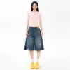 Jeans Anchos Naranja Infantil # Diseño Único Irregular Desgastado para Mujer, Corte Holgado, Adelgazantes, Modernos, Versátiles, Pantalones Cortos.