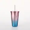 Copo com Canudo Diamond 500ml Aço Inoxidável 304 Isolado Copo com Canudo para Café Chá com Leite Estilo Diamond Ins Simples