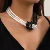 Estilo europeo y americano retro estilo Chanel costura anudada multicapa collar de perlas artificiales cadena de clavícula de cuentas francesas para mujer choker