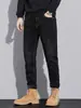 Calça Jeans Masculina Estilo Americano com Forro de Lã para o Inverno 2026, Lavagem Vintage, Slim Fit, Casual, Tamanho Grande, Calça Longa Afunilada
