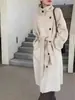 Nuevo Abrigo de Lana Doble Cara para Mujer Otoño/Invierno 2026, Estilo Largo con Cuello Alto Inclinado, Engrosado y Cálido, Abrigo de Cachemir de Alta Gama con Cinturón