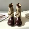 Botines Retro con Lazo 2026, Botas Martin de Lona, Botas Vaqueras con Retazos y Tacón Grueso, Botines Apilados para Mujer
