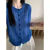Chaqueta cárdigan de punto azul fino estilo coreano, calada, de manga corta para mujer, Top tipo camiseta corta madura, estilo primavera