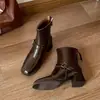 Botas de tacón alto hasta la mitad de la pantorrilla, nuevas botas de jinete de moda otoño e invierno, tacón grueso, punta cuadrada, hebilla de cinturón, cremallera trasera, botas Martin, botines