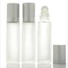 Botella roller de 10 ml blanca esmerilada con tapa plateada tangent para todo tipo de serigrafía, venta directa de fábrica