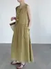 Vestido sem mangas inspirado em design da Taokuan Heavy Industry para mulheres, gola redonda, linho respirável, toque de alta qualidade, vestido regata T5089