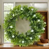 1PC Coroa de Buxo Artificial Verde para Primavera e Verão Guirlanda Luxuosa de Buxo Falso para Porta da Frente, Casa, Casamento, Pátio, Decoração Interna e Externa, Coroa Sazonal Realista para Pendurar na Porta, Varanda, Vitrine, Decoração de Jardim