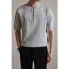 Verano Versátil Delgada Cuello Henley Tejido Manga Corta Moda Jacquard Manga Media Camiseta para Hombre Vintage Transpirable