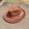 Sombrero de fieltro de lana jazz bestseller transfronterizo para hombres y mujeres, sombrero fedora británico vintage de otoño e invierno con ala ancha y ribete de fieltro