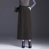 Saia Lápis Meia-Saia Corpo de Lã Sarjada Feminina 2026 Outono Inverno Nova Elástica Cintura Alta Longa Moda Versátil Saia Reta