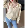 Suéter Cardigan de Punto Gris Abrigo para Mujer 2026 Primavera Otoño Nueva Ropa de Abrigo Tejido Elegante Manga Larga Suave Esponjoso Top