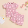 Conjunto de Verano Dulce para Niñas, Color Sólido, Manga Corta, Shorts, Transpirable y Cómodo, Suéter, Atuendo a Juego para Hermanas