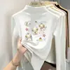 Camiseta infantil estilosa de fleece dupla face, gola alta discreta, top casual de manga longa, blusa de base escovada para outono e inverno infantil, novo estilo